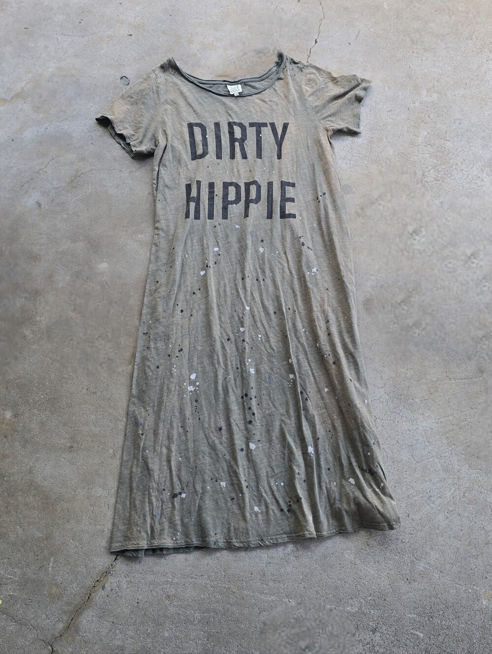 Jaded Gypsy DIRTY HIPPIE Tee Dress Pockets Weathered Distressed Green One Size